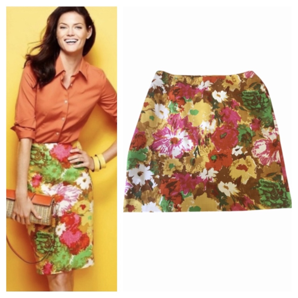 NWT Talbots Painterly watercolor floral Pencil Skirt 18W plus size yellow